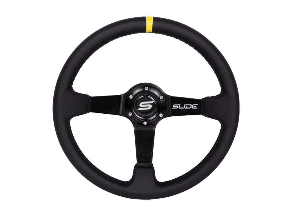 Odeslání Ihned Sportovní volant SLIDE 350mm, kůže - žlutý proužek