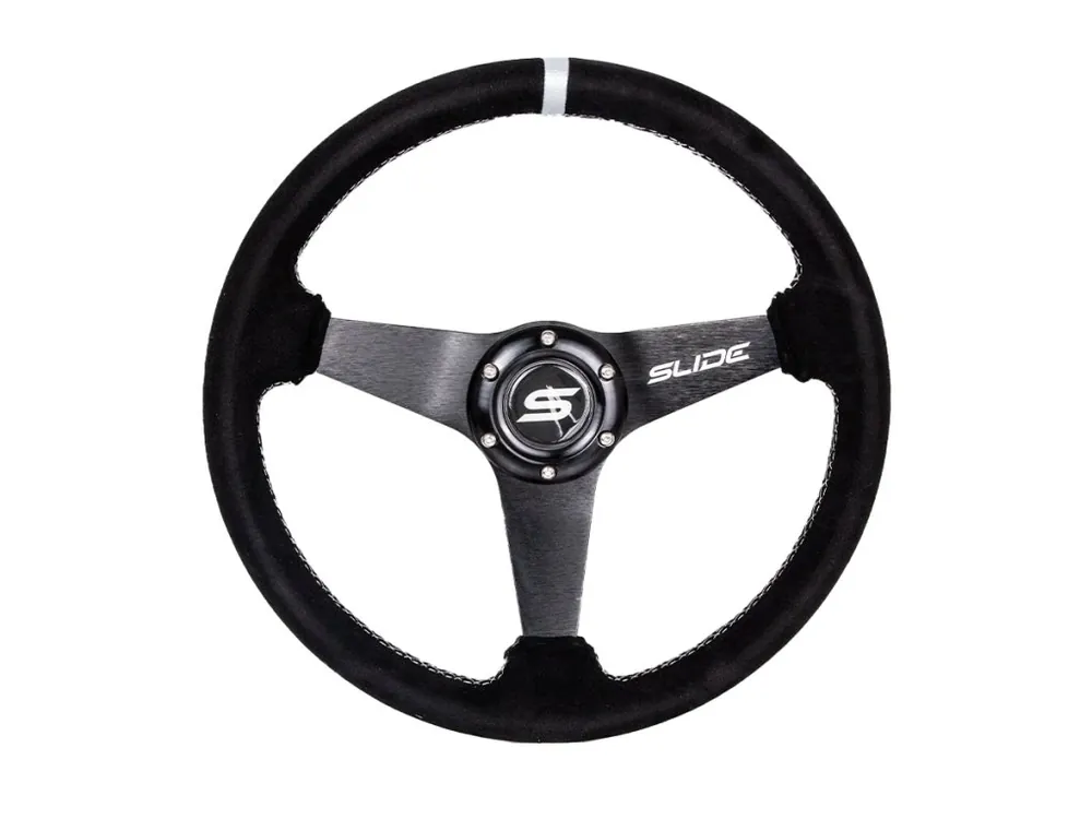 Akční Nabídka Sportovní volant SLIDE 350mm, semiš - stříbrný proužek