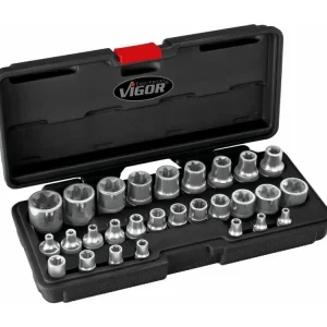 Hlavice nástrčné, vnější E-TORX, vel. E4-E24, sada 28 ks - VIGOR V2687 Levný