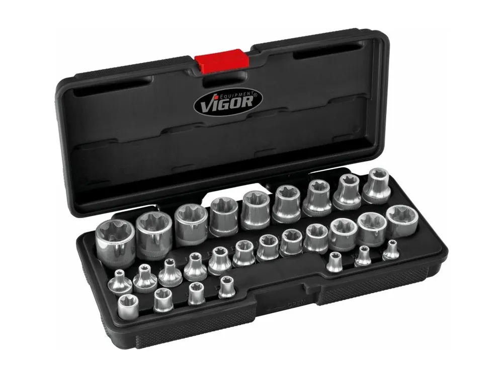 Hlavice nástrčné, vnější E-TORX, vel. E4-E24, sada 28 ks - VIGOR V2687 Levný