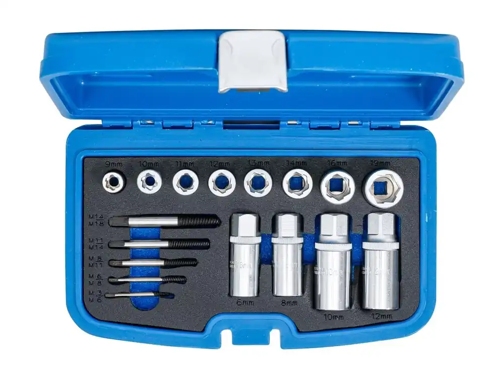 Kup Teď Přípravky na povolení poškozených matic 9-19 mm a zalomených šroubů, sada 17 ks - BGS 8378