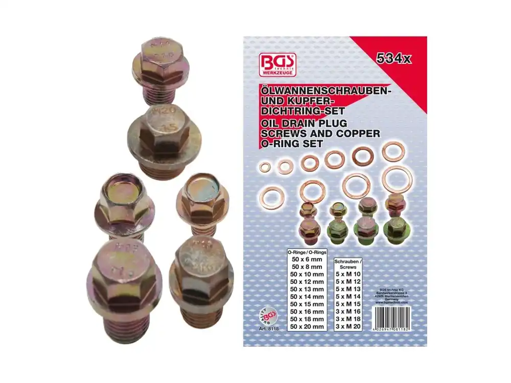 Podložky a zátky M10-M20 pro olejové výpustě, sada 534 ks - BGS 8118 Akční Cena
