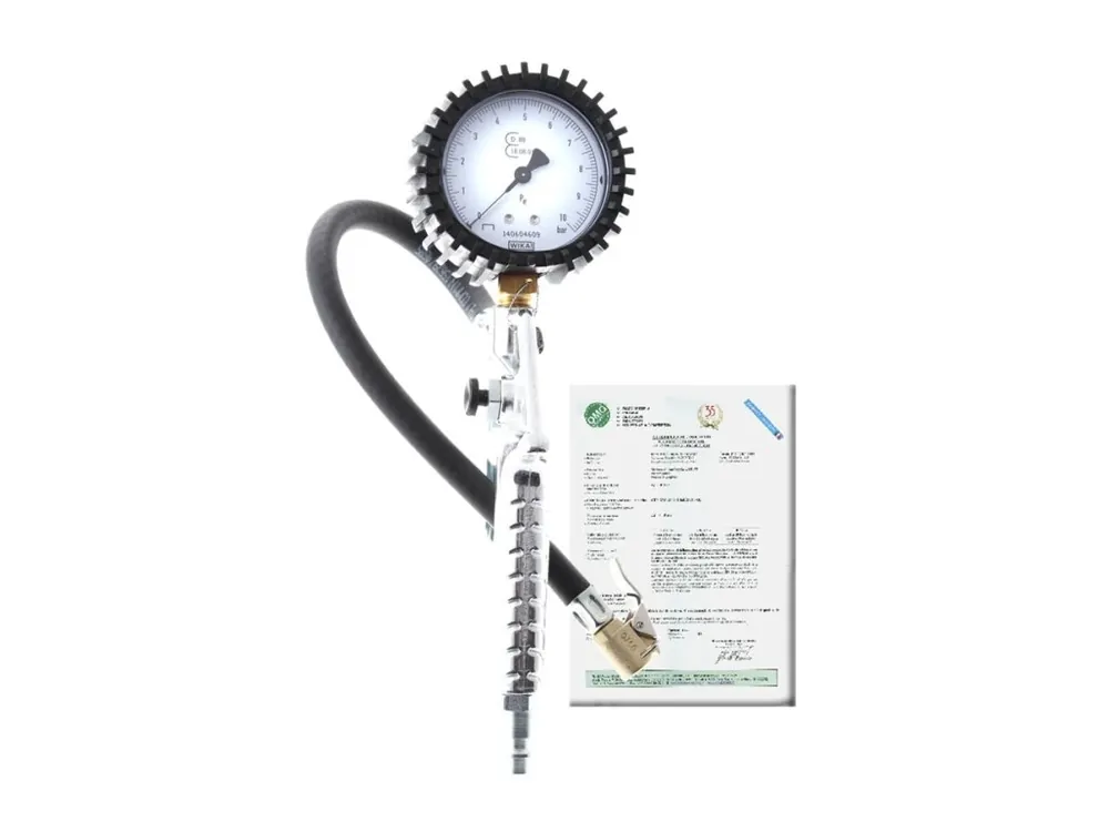 Akční Nabídka Pneuhustič s certifikátem 0-10 bar, manometr 63 mm, hadice 30 cm, cejchovaný - OMG73