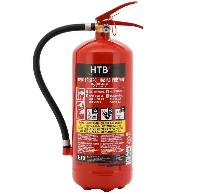 Speciální Cena Hasící přístroj práškový + manometr (6 kg) - hasící schopnost 43 A - HTB
