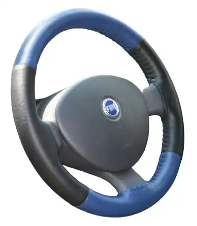 Kožený potah volantu MARIA CAVALLO D 47-52 cm, černo modrý Vysoce Kvalitní