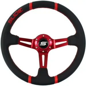 Sportovní volant SLIDE DRIFT RED, kožený Horká Nabídka