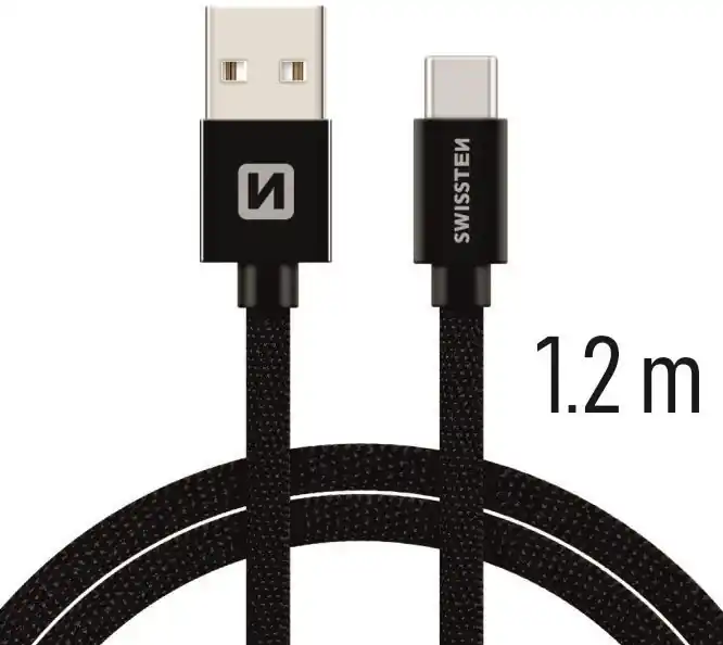 Ověřený Datový USB kabel s konektorem USB / USB-C, 1.2m, Swissten