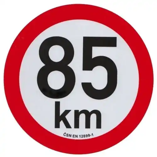Super Cena Samolepka konstrukční rychlosti 85 km, reflexní, průměr 20 cm, s normou ČSN EN 12899-1