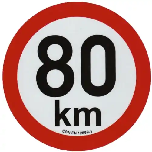 Samolepka konstrukční rychlosti 80 km, reflexní, průměr 20 cm, s normou ČSN EN 12899-1 Tovární Cena