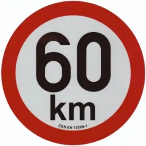 Samolepka konstrukční rychlosti 60 km, reflexní, průměr 20 cm, s normou ČSN EN 12899-1 Aktuální