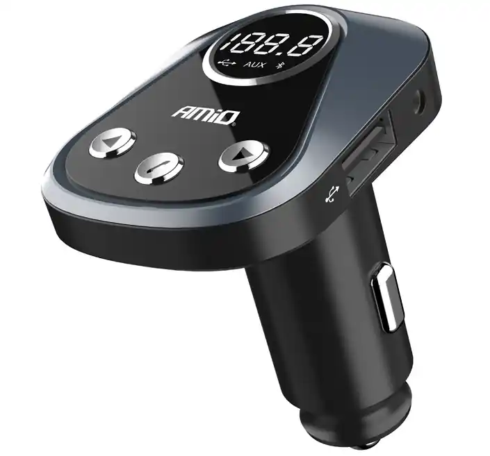 Tovární Cena FM transmitter bluetooth 5.0 s funkcí nabíječky 2.4A a lokalizací AMIO BT-02