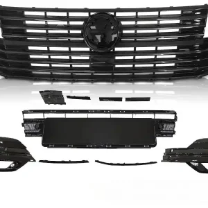 VW T6.1 20- Mřížka s díly nárazníku a držákem loga GLOSSY BLACK Sezónní Sleva