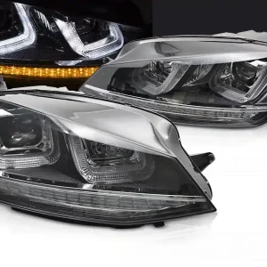 Volkswagen Golf 7 13-17 - Přední světla černá s chromem SEQ Rychlé Dodání