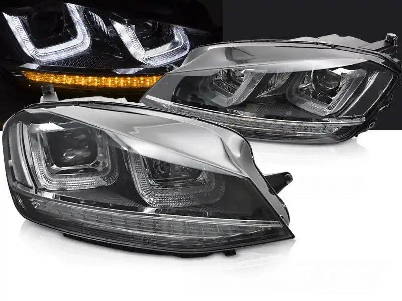 Volkswagen Golf 7 13-17 - Přední světla černá s chromem SEQ Rychlé Dodání