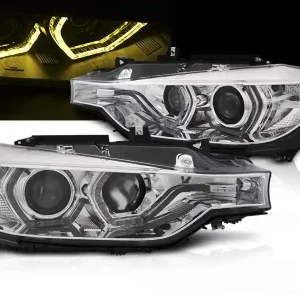 Přímo Od Výrobce BMW F30/F31 11-15 - Přední chromová světla ANGEL EYES s žlutým LED DRL