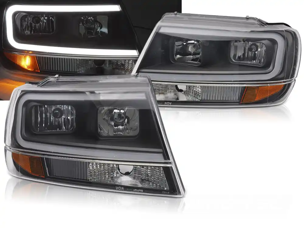 Sleva Chrysler Jeep Grand Cherokee 99-05/2005 - přední světla TUBE LIGHT černá
