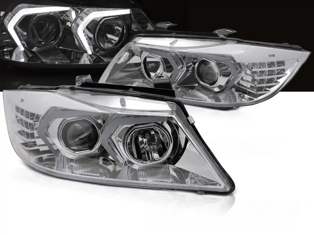 Značkový BMW E90/E91 2005-2008 - přední LED světla CHROMOVÁ