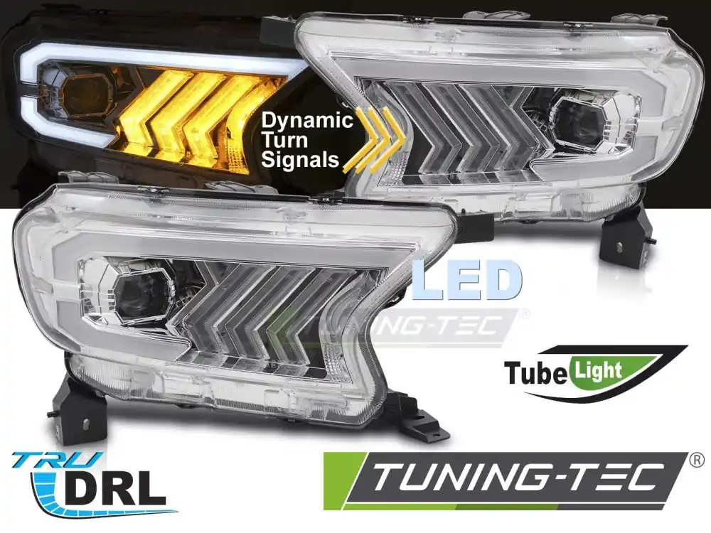 Víkendová Akce FORD RANGER V 2016-2022 - přední LED světla TUBE chromová