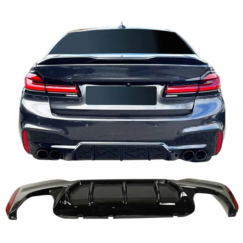 Bezpečná Platba BMW řady 5 G30/G31 LCI 20-23, difuzor zadního nárazníku pro M-Pack nárazník s koncovkami na obou stranách ČERNÝ LESKLÝ