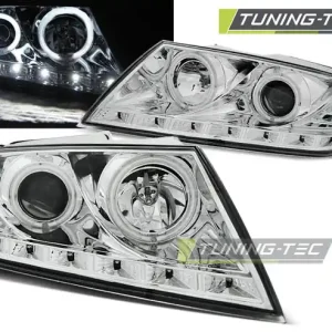 Vysoce Kvalitní Přední LED světla Škoda Octavia II (2004 - 2008) - Angel Eyes - chromované