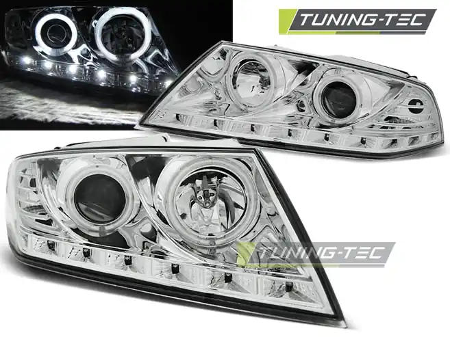 Vysoce Kvalitní Přední LED světla Škoda Octavia II (2004 - 2008) - Angel Eyes - chromované