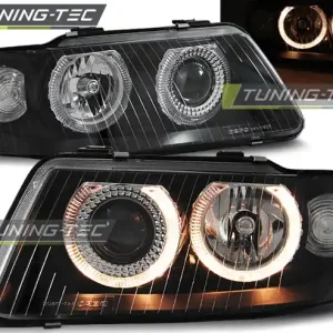 Koupit Online Přední čirá světla Audi A3 (2000 - 2003) - černé - Angel Eyes