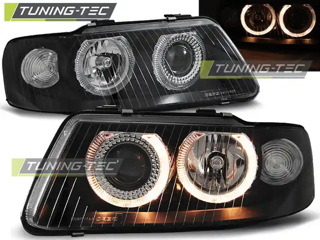Koupit Online Přední čirá světla Audi A3 (2000 - 2003) - černé - Angel Eyes