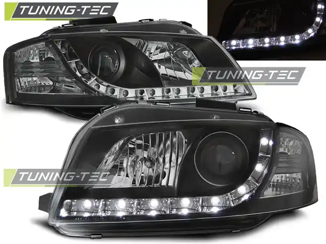 Přední čirá LED světla Audi A3 (2003 - 2008) - černé Dokud Zásoby Vydrží
