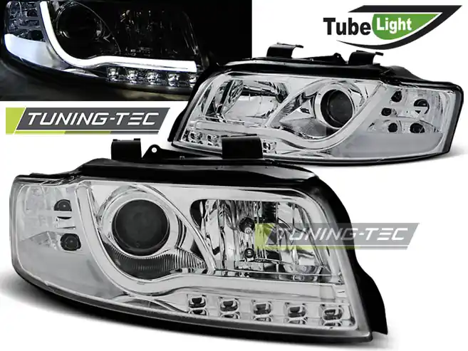 Akční Cena Přední čirá LED světla Audi A4 (2000 - 2004) - Tube Light - chromované