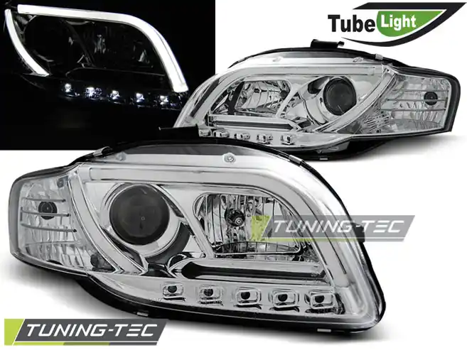 Omezená Nabídka Přední čirá LED světla Audi A4 (2004 - 2008) - Tube Light - chromované