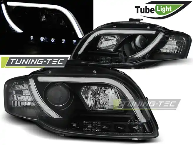 Top Prodej Přední čirá LED světla Audi A4 (2004 - 2008) - Tube Light - černé