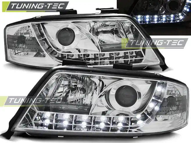 Přední čirá LED světla Audi A6 (2001 - 2005) - chromované Sezónní Sleva