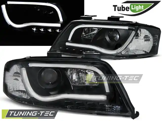 Vrácení Zdarma Přední čirá LED světla Audi A6 (1997 - 2001) - Tube Light - černé