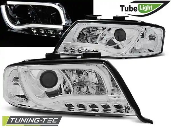 Přední čirá LED světla Audi A6 (2001 - 2005) - Tube Light - chromované Aktuální