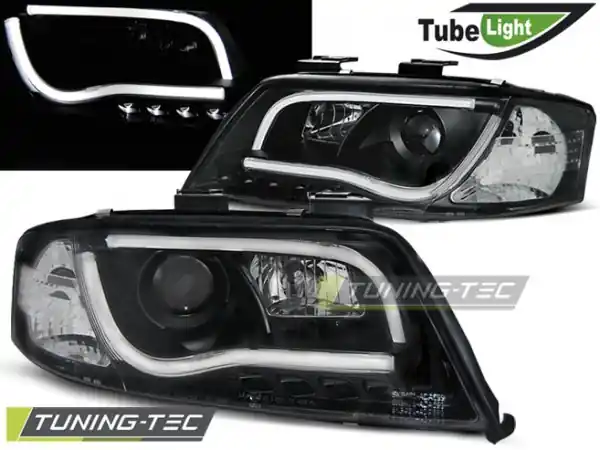 Originální Přední čirá LED světla Audi A6 (2001 - 2005) - Tube Light - černé