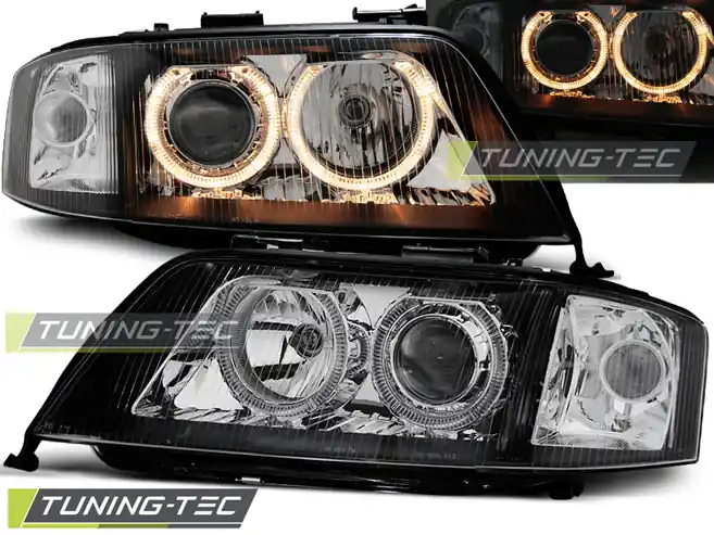 Přední čirá světla Audi A6 (1997 - 2001) - černé - Angel Eyes Cenová Bomba
