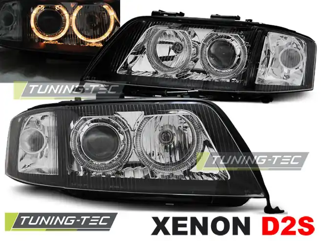 Přední čirá xenonová světla Audi A6 (2001 - 2005) - xenon D2S - Angel Eyes Autentický