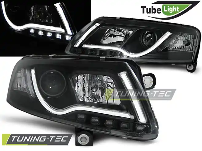 Omezená Nabídka Přední čirá LED světla Audi A6 (2004 - 2008) - Tube Light - černé