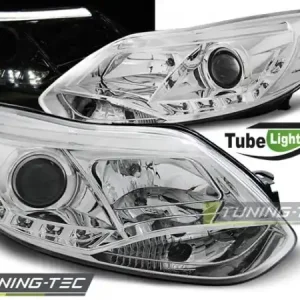 Značkový Přední čirá LED světla Ford Focus III (2010 - 2014) - Tube Light - chromované