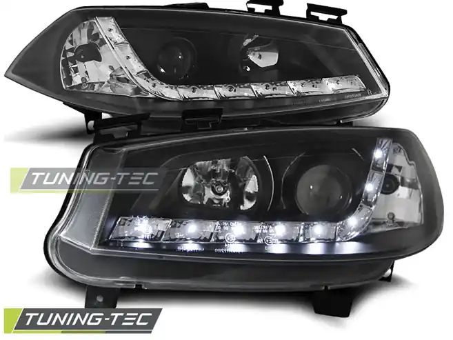 Zlevněný Přední čirá LED světla Renault Megane II (2002 - 2006) - černé