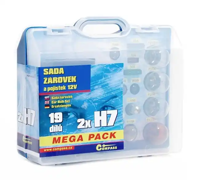 Servisní box žárovek na 12V Mega H7 + H7 + pojistky - Compass Tovární Cena