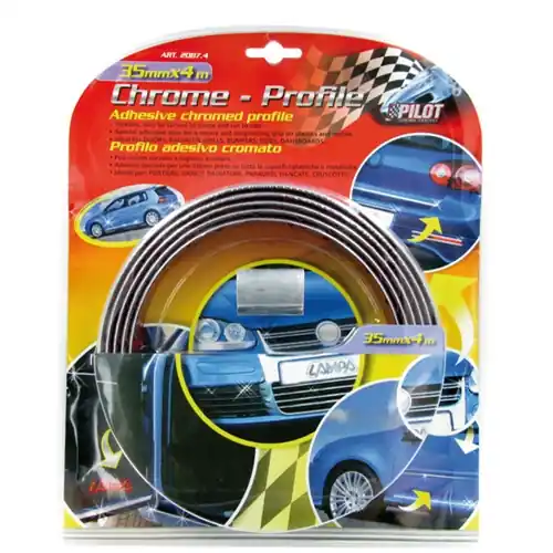 Super Cena Chromovaná lišta na auto 35 mm x 4 metry, LAMPA CHROME PROFIL, samolepící